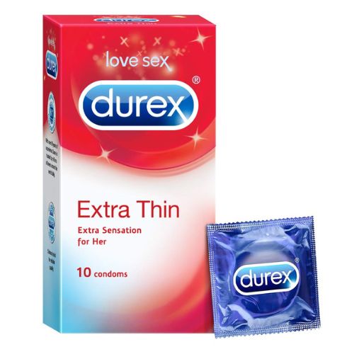 Durex Extra Thin Condoms for Men - 10 Count |Suitable for use with lubes & toys